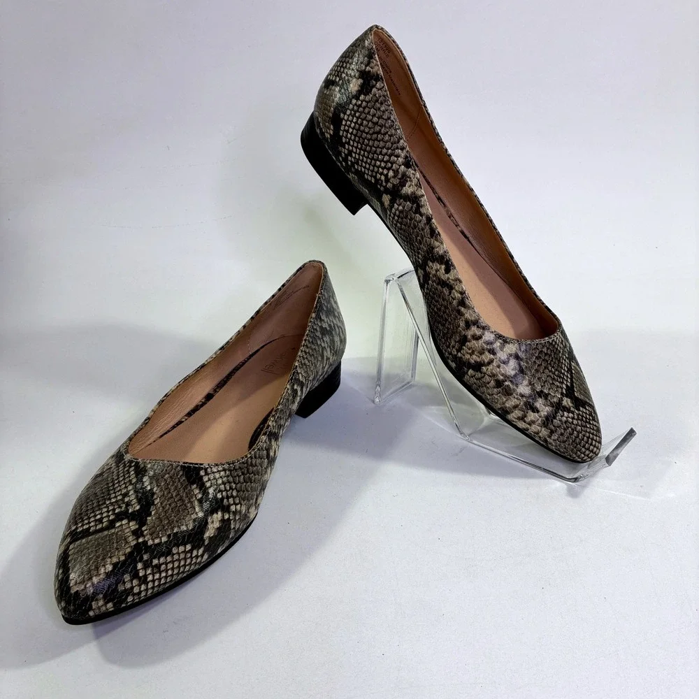 Lauren Blackwell Derrie Snakeskin Print Pointed Toe Flats Grey Brown 9.5M